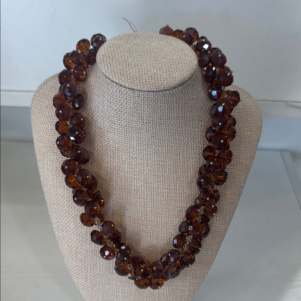 Elegant Brown Beaded Ember Swarovski Crystal Necklace